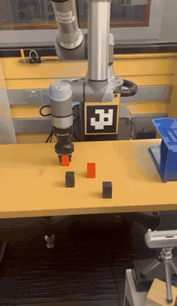 UR5e sorting colored cubes on real hardware using MPC