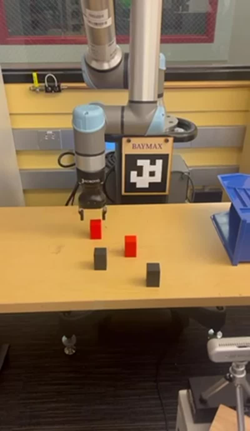 Hardware setup — UR5e with cubes and sorting zones