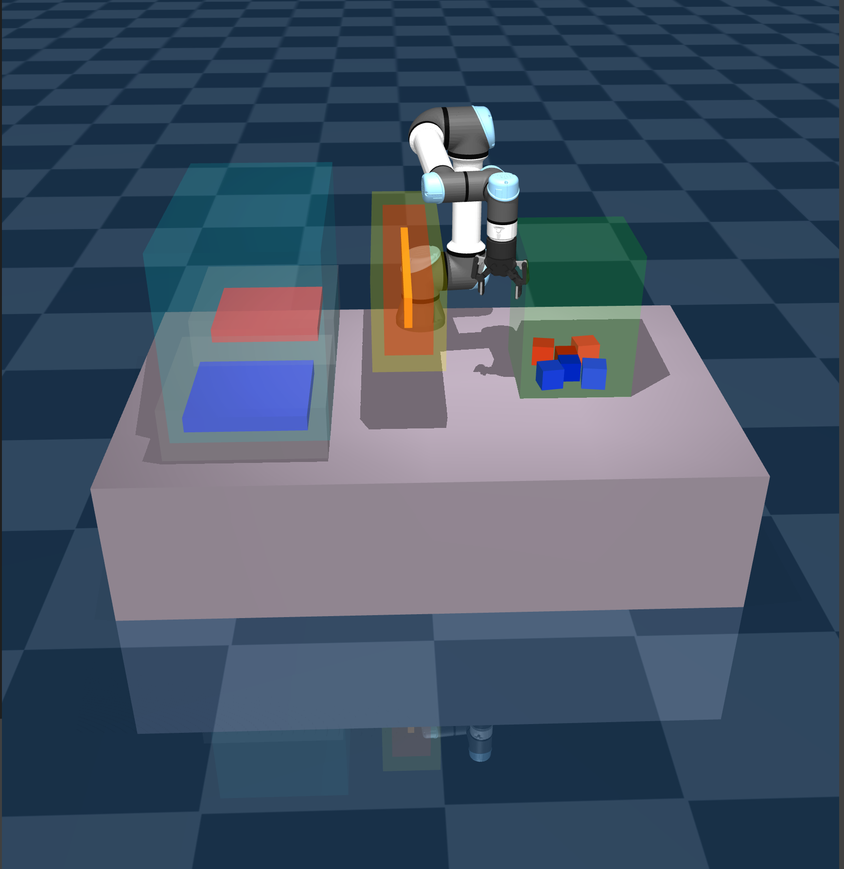 MuJoCo sim — arm approaching cubes